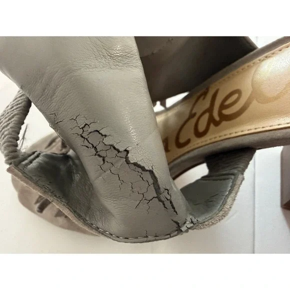 Sam Edelman Suede Fringe Block Heel Booties Boot Sandals Gray Sz 8 boho western - Picture 9 of 12